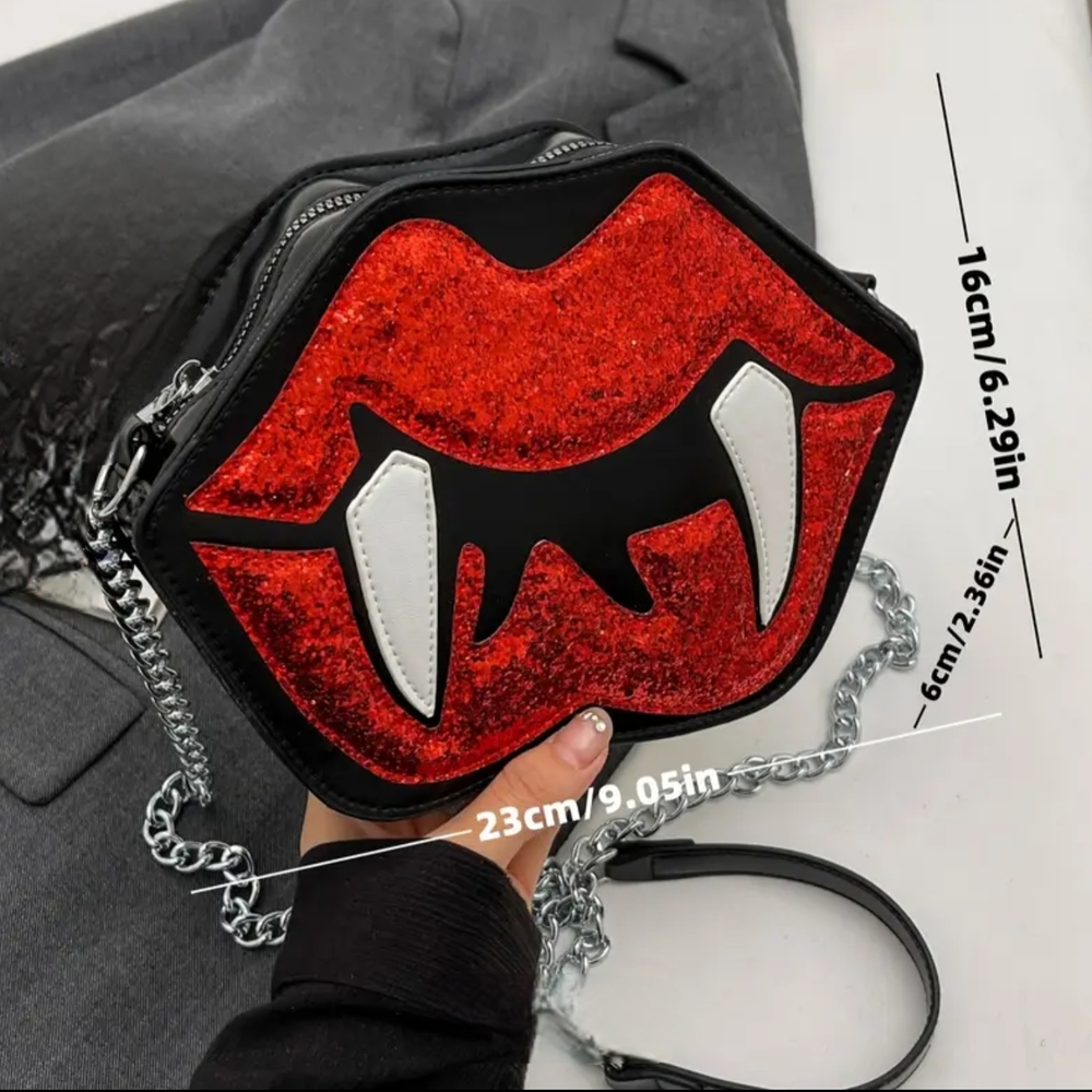 Vampire Lips Red Glitter Purse